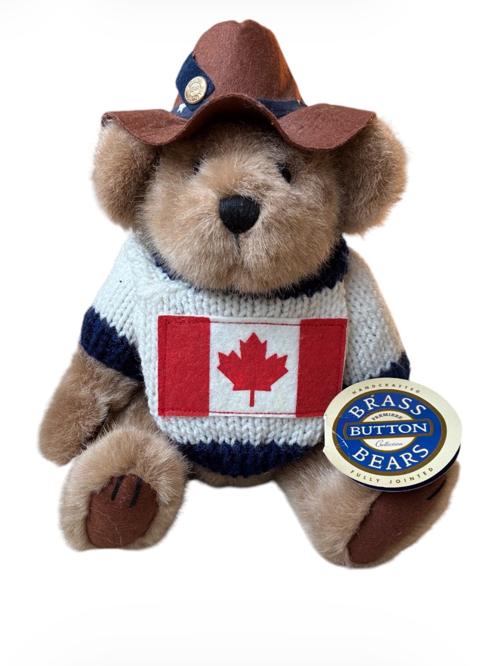 Brass Button Bears NWT Vtg 90s Cody Canada Teddy Bear Flag Sweater Cowboy Hat
